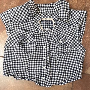 Black white checkered collared country croptop
